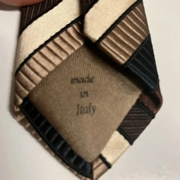 TINO Cosma Mens Silk Tie Made in Italy Stripes Brown Black Tan - Picture 5 of 5